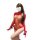 Woman wearing red sheer mesh long sleeve bodysuit with lace detailing, tight fit design for plus size and small bust.