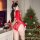 Sexy christmas bodysuit for women - long sleeve lace cut-out holiday lingerie with backless design