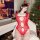 Sexy christmas bodysuit for women - long sleeve lace cut-out holiday lingerie with backless design