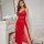 Sexy -style long dress lingerie set – elegant red lace dress with deep v-neckline and thigh-high slit, perfect for nightwear...