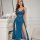 Sexy -style long dress lingerie set – elegant blue lace nightwear with high-slit design, perfect for private moments.