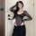Sexy lace bodysuit with long sleeves and built-in pads, featuring a pure-temptation design for small busts in style.