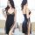 Sexy lace floral mesh long dress with high slit, sheer black evening gown for women.