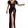Sexy black lace mesh long dress with high slit, sheer v-neck design for women – perfect for nightclub or lingerie wear.