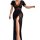 Sexy black lace mesh long dress with high slit, sheer v-neck design for women – perfect for nightclubs or lingerie.