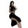 Woman in black sheer bodycon dress with lace mesh, holding wine glass — sexy nightclub party look.