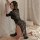 Sexy lace temptation long dress - hot side-slit bodycon costume sleepwear for women, elegant black lace design with sheer fab...