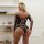 Sexy rhinestone two-piece lingerie set with off-shoulder long sleeves, perfect for nightclub and party outfits.