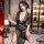 Sexy secretary costume for women - modest yet alluring role play outfit with deep v-neck & side slit long dress