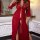 Sexy sheer split long lace dress set featuring elegant design and adjustable straps, perfect for an evening look.