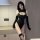 Sexy tight-fitting long sleeve bodysuit with no-remove snap closure, swimsuit-style outfit for small bust.