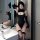 Sexy tight-fitting long sleeve bodysuit with no-remove snap closure, swimsuit-style outfit for small bust, elegant design.