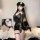 Woman wearing sheer mesh long sleeve sexy sleep dress with bodycon fit, paired with police hat and furry accessories.