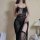Sexy sheer mesh slip dress with high slit, perfect for loungewear or evening wear.