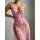 Sexy temu pink split long skirt with thong set, floral design, uniform-inspired costume for women.