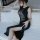 Elegant black long dress with sheer panels, perfect for nightclubs or evening events. plus size available.