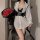 White lace sexy uniform set featuring long sleeve shirt with strap harness, perfect for role play and cosplay.