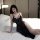Elegant black lace mesh halter split bust long nightgown for women, featuring sheer fabric and intricate design, perfect for ...