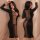 Sexy nightwear outfit featuring a long black dress with sheer panels, perfect for club performances and evening wear.