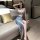 Woman wearing love-ruru sexy lace corset set, off-shoulder mini dress with high slit skirt, perfect for nightclub style.