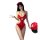 Sexy red lace sleep dress featuring halter neck, bow details, and peekaboo cutouts, perfect for a princess-themed erotic ling...