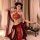 Vintage chinese-inspired lingerie set featuring elegant red and gold design, perfect for plus-size wearers seeking modest yet...