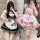Two women wearing maid cosplay dresses with cute cat paw designs, perfect for anime-themed lolita outfits. soft and charming,...