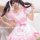 A cute anime girl wearing a maid cosplay dress, featuring a pink apron with paw prints, ruffled sleeves, and a charming colla...