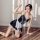 Sexy maid cosplay lingerie set featuring black stockings and a no-remove black sleep dress with lace details, perfect for bed...