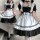 Cute maid costume cosplay dress featuring black and white colors, ruffled details, and lace accents perfect for japanese loli...