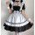 A cute maid costume featuring a black and white lolita outfit with a ruffled dress, petticoat, and accessories.
