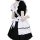 A cute maid costume featuring a black and white lolita outfit with a ruffled apron, puffed sleeves, and a bow tie.