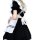 A woman wearing a maid costume, featuring a black and white dress with ruffles and a sailor-style collar, perfect for cosplay...
