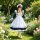 A woman wearing a charming maid dress cosplay costume, perfect for sweet lolita style. the outfit features a white apron with...