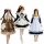 Three women wearing maid dresses, featuring sweet lolita styles with ruffles and bows, perfect for cosplay or daily wear. plu...