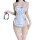 White maid-themed lingerie set featuring a heart-shaped apron, ruffled edges, and stockings, perfect for cosplay or playful d...