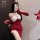 Mandyu christmas bunny girl outfit - red sexy mesh bodysuit with thigh-highs, holiday costume for women