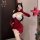 Mandyu christmas bunny girl outfit - red sexy mesh bodysuit & thigh-highs holiday costume for women, festive red dress with w...