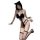 Woman modeling black manny night catwoman lingerie set with sheer lace, fishnet stockings & cat ears.