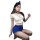Sexy air hostess costume set featuring a white cropped top with blue accents, matching skirt, and sailor hat, perfect for rol...
