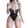 Sexy black sheer bodysuit with lace trim and bunny-themed accessories, perfect for small busts.