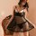 Seductive black sheer lace camisole sleep dress with adjustable ties, featuring delicate mesh and intricate lace details for ...