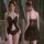 Woman modeling mannyan lace sleep dress - sheer black nightgown with open front, slit, and adjustable straps.