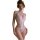 Woman wearing mannyan white lace bodysuit with deep v-neck, bow straps, and open-crotch design.