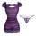 Purple sheer lace bodycon sleep dress with matching thong, featuring ruffled sleeves and floral trim for sensual date night a...