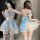 Woman modeling mannyan sensual lace babydoll dress - sheer mesh princess nightgown with ruffled skirt & maid-inspired design.