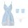 Light blue sheer babydoll dress with lace bodice, ruffled skirt, and matching accessories.