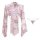 Pink floral kimono-style lingerie set with sheer mesh bra top and matching thong, featuring shimmer details.