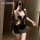 Sexy deep v halter neck short skirt nightwear set for women, secretary style lingerie.