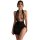 Woman wearing mannyan sexy lace bodysuit dress with sheer mesh, halter neck, and cut-out details.